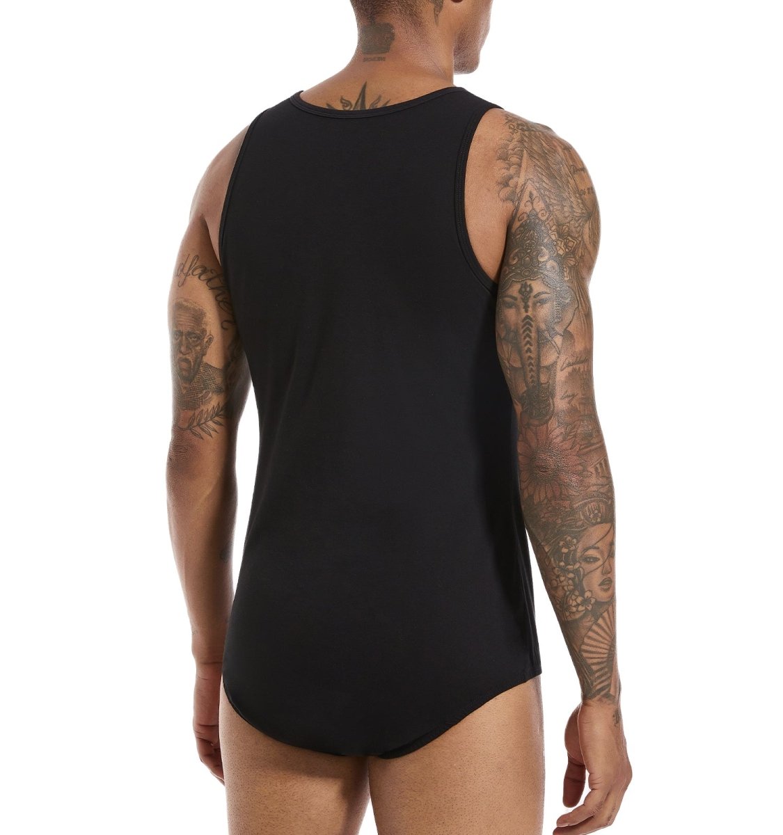 Landofgenie Mens Cotton Sleeveless Basic Bodysuit - Black - landofgenie