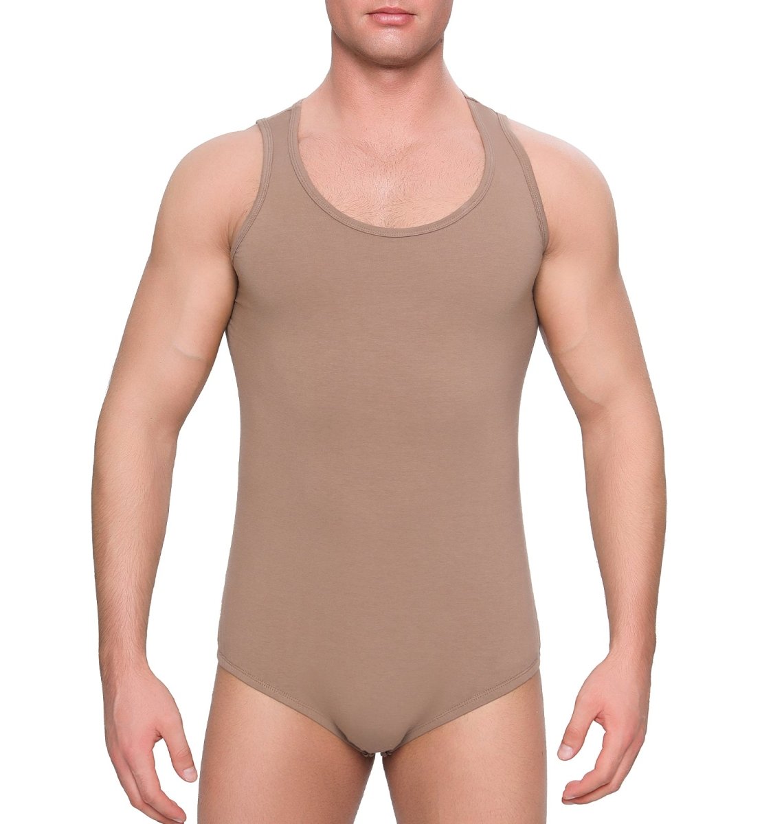 Landofgenie Mens Cotton Sleeveless Basic Bodysuit - Brown - landofgenie