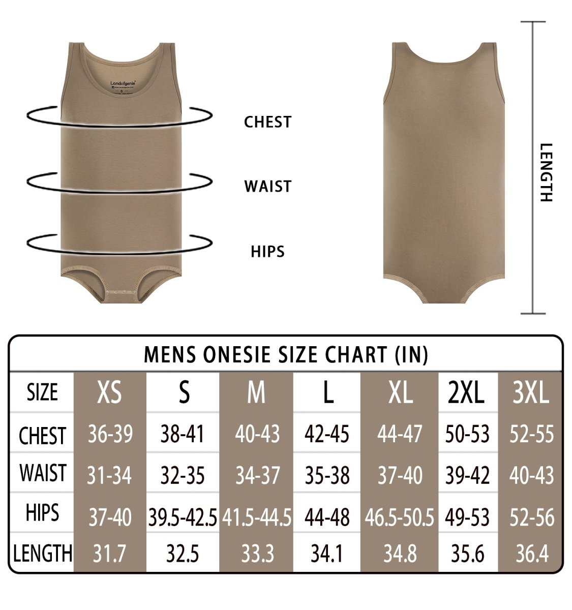 Landofgenie Mens Cotton Sleeveless Basic Bodysuit - Brown - landofgenie