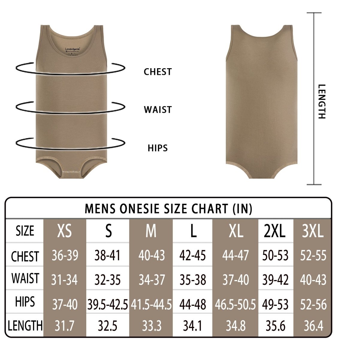 Landofgenie Mens Cotton Sleeveless Basic Bodysuit- Brown - landofgenie
