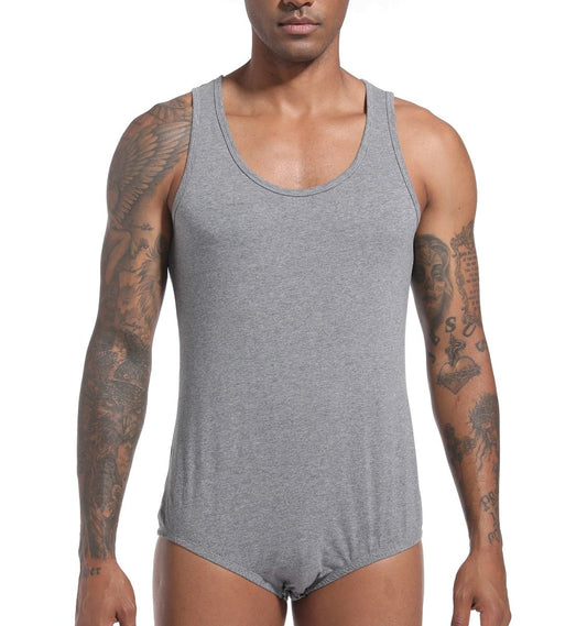 Landofgenie Mens Cotton Sleeveless Basic Bodysuit - Gray - landofgenie