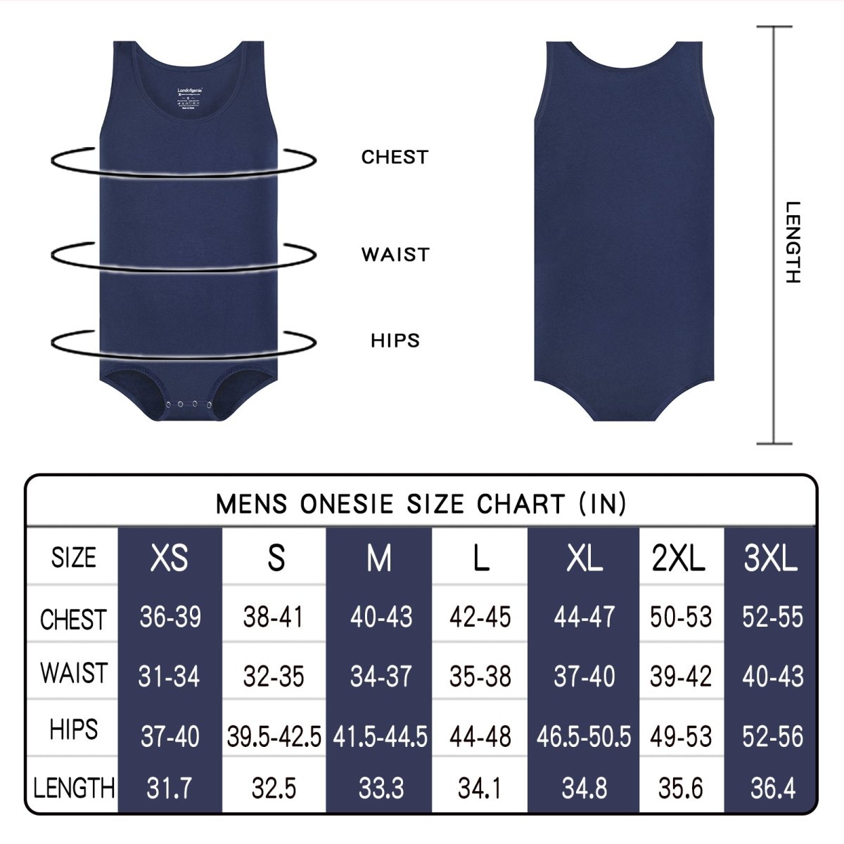 Landofgenie Mens Cotton Sleeveless Basic Bodysuit- Navy - landofgenie