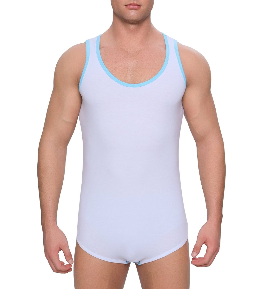 Landofgenie Mens Cotton Sleeveless Basic Bodysuit - White - landofgenie