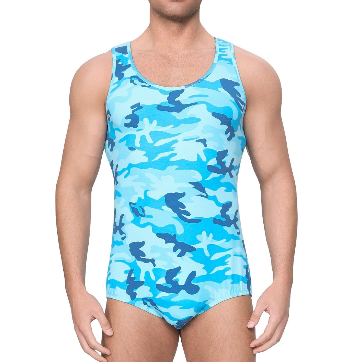 Landofgenie Mens Cotton Sleeveless Bodysuit - Camo Blue - landofgenie
