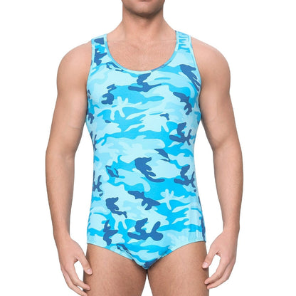 Landofgenie Mens Cotton Sleeveless Bodysuit - Camo Blue - landofgenie