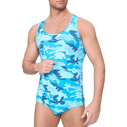 Landofgenie Mens Cotton Sleeveless Bodysuit - Camo Blue - landofgenie