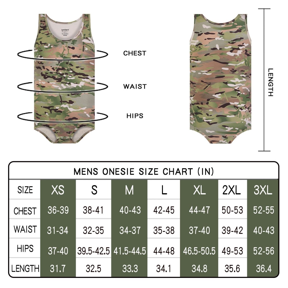 Landofgenie Mens Cotton Sleeveless Bodysuit - Camo Green - landofgenie
