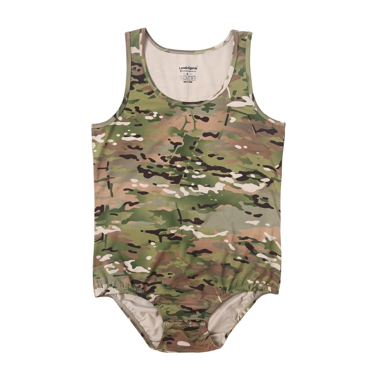 Landofgenie Mens Cotton Sleeveless Bodysuit - Camo Green - landofgenie