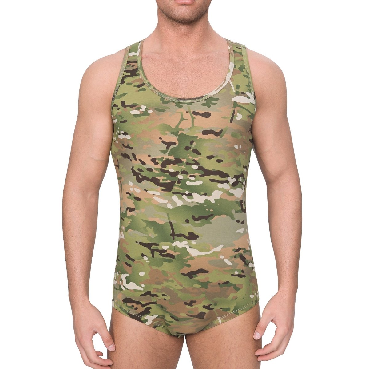 Landofgenie Mens Cotton Sleeveless Bodysuit - Camo Green - landofgenie