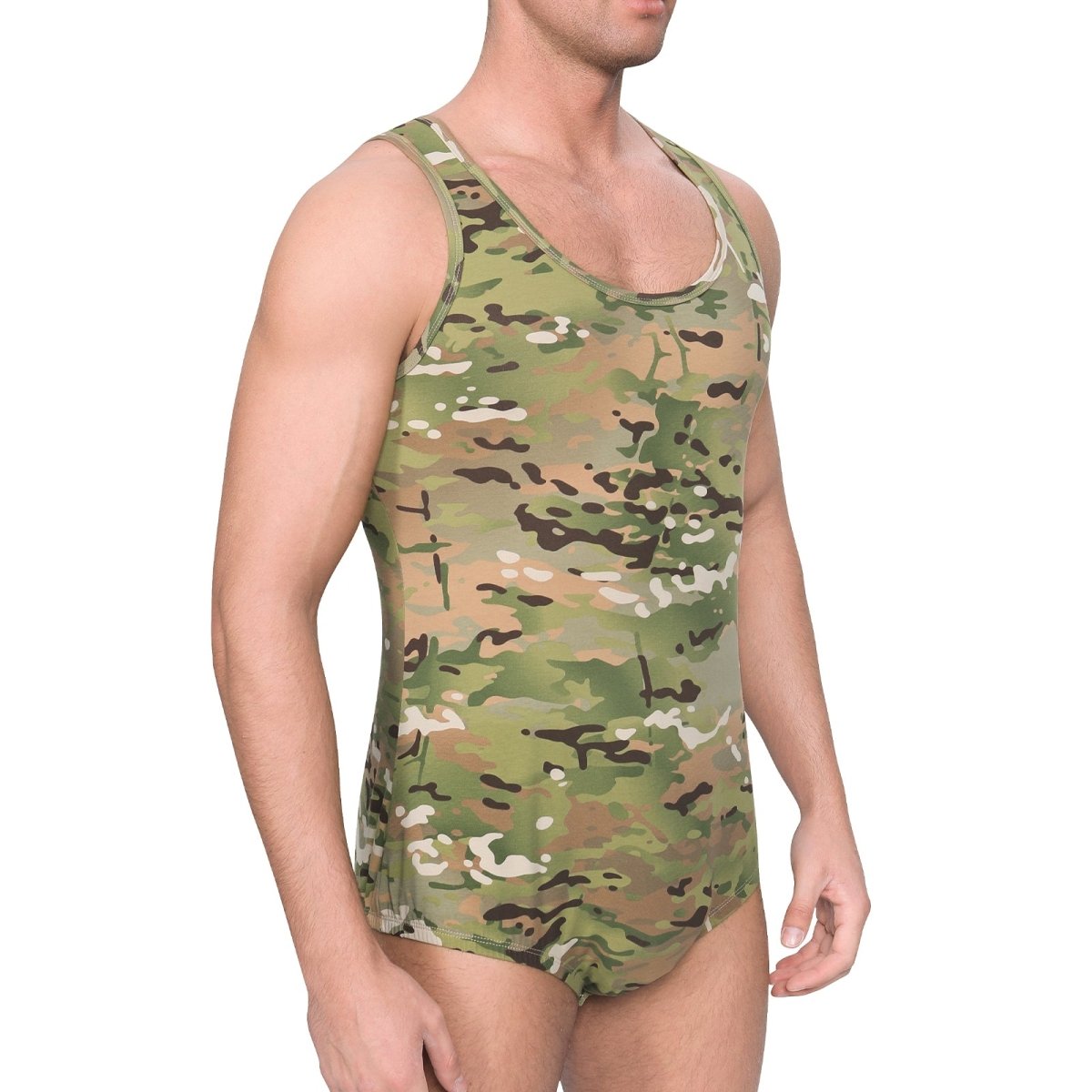 Landofgenie Mens Cotton Sleeveless Bodysuit - Camo Green - landofgenie