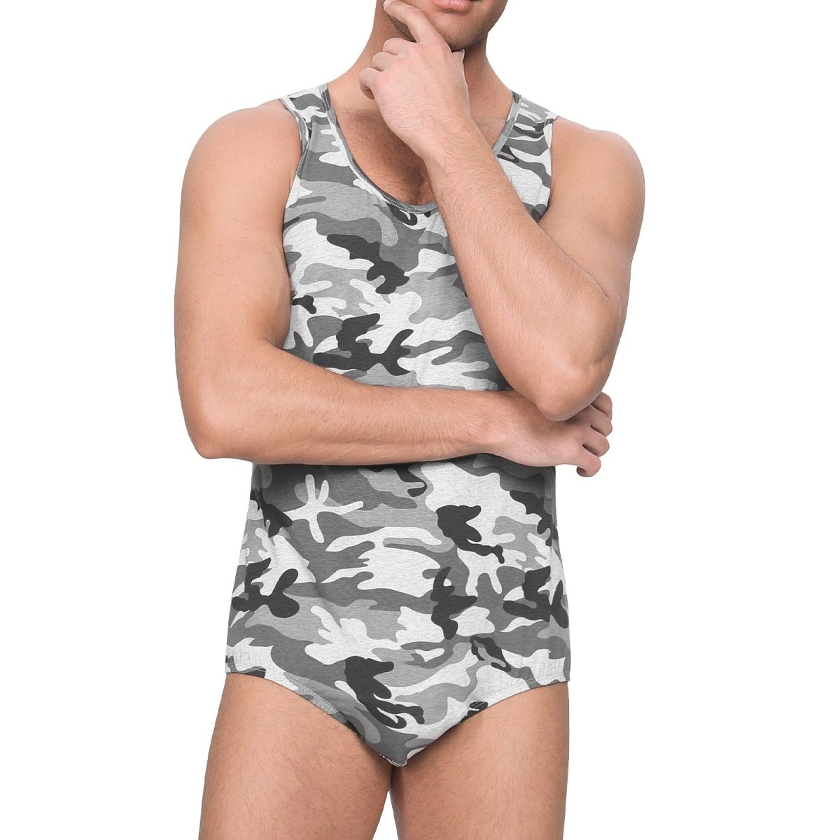 Landofgenie Mens Cotton Sleeveless Bodysuit - Camo Lt grey - landofgenie