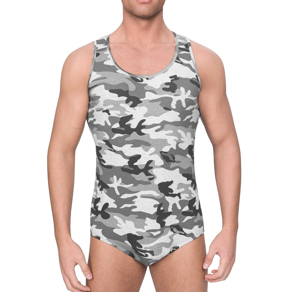 Landofgenie Mens Cotton Sleeveless Bodysuit - Camo Lt grey - landofgenie