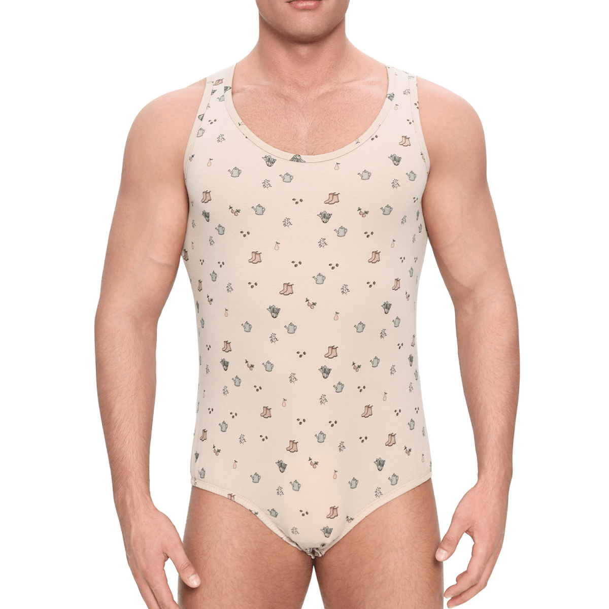 Landofgenie Mens Cotton Sleeveless Print Bodysuit - Country Yard - landofgenie
