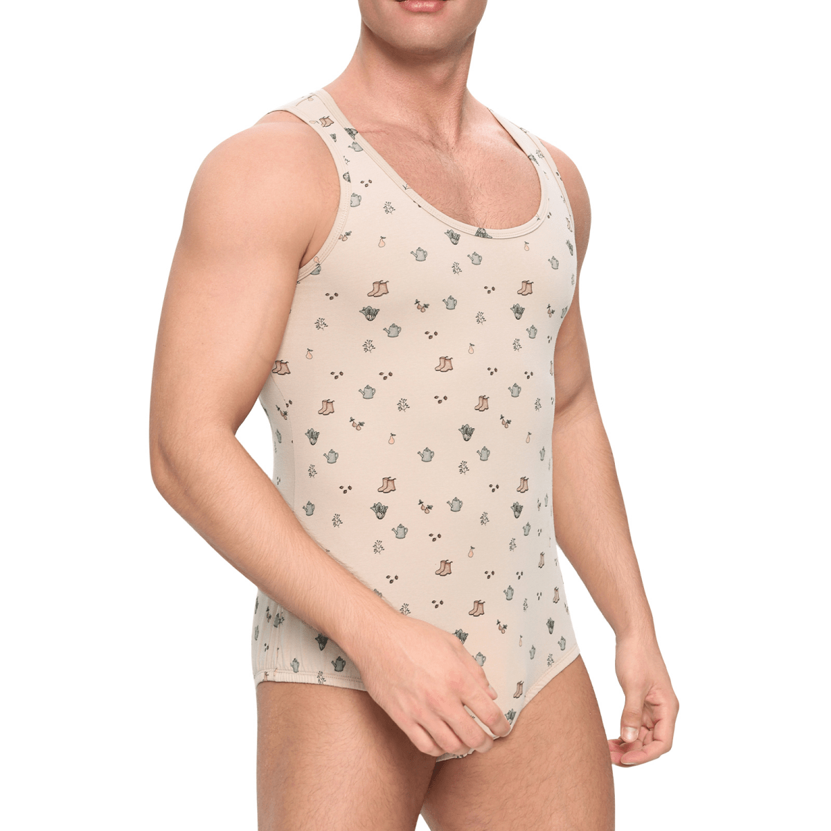 Landofgenie Mens Cotton Sleeveless Print Bodysuit - Country Yard - landofgenie