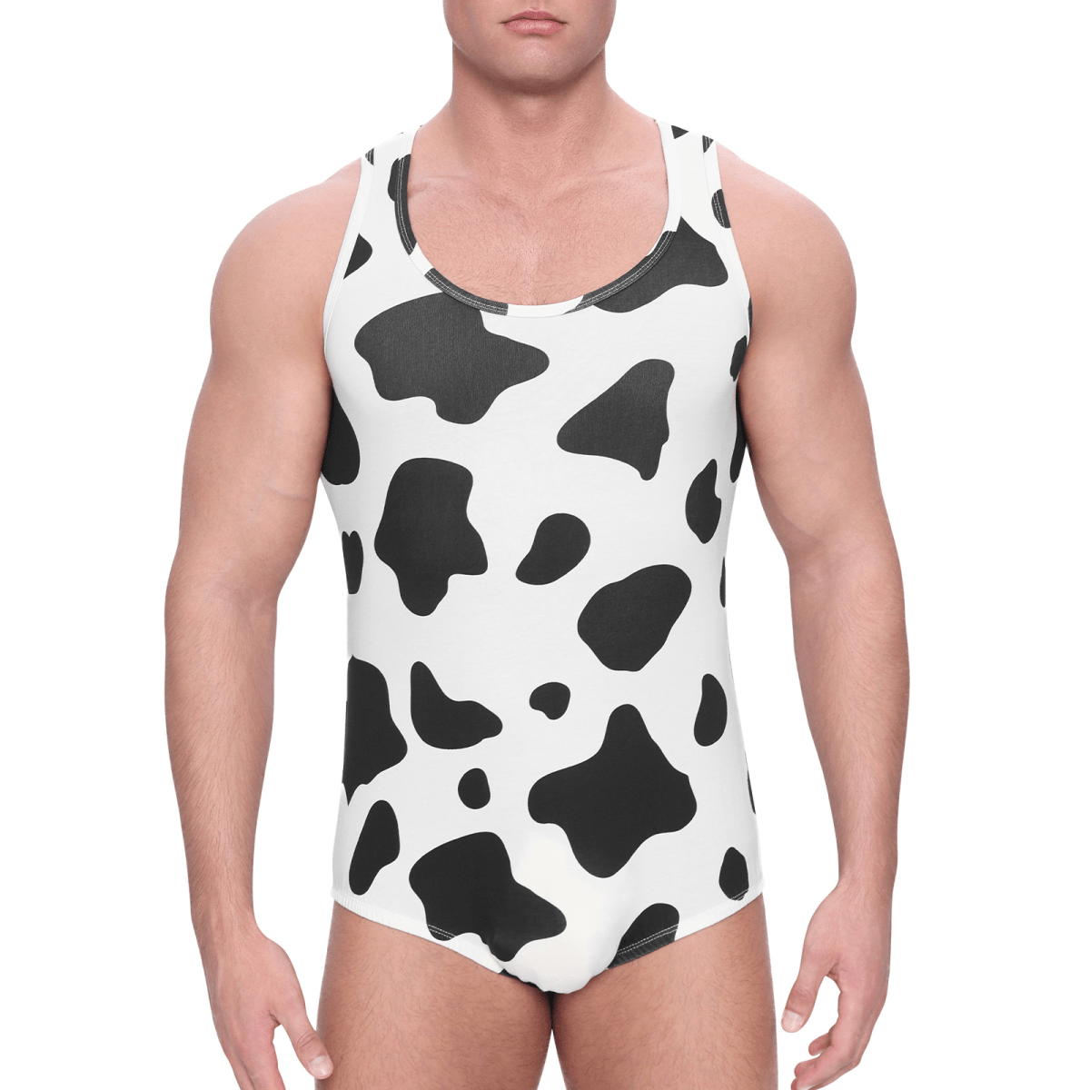Landofgenie Mens Cotton Sleeveless Print Bodysuit - Cow - landofgenie