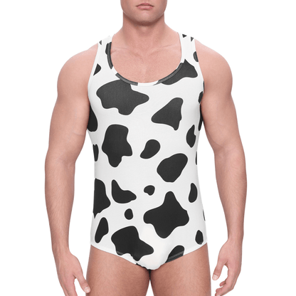 Landofgenie Mens Cotton Sleeveless Print Bodysuit - Cow - landofgenie