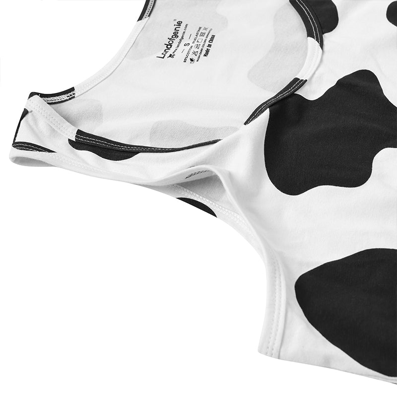 Landofgenie Mens Cotton Sleeveless Print Bodysuit - Cow - landofgenie