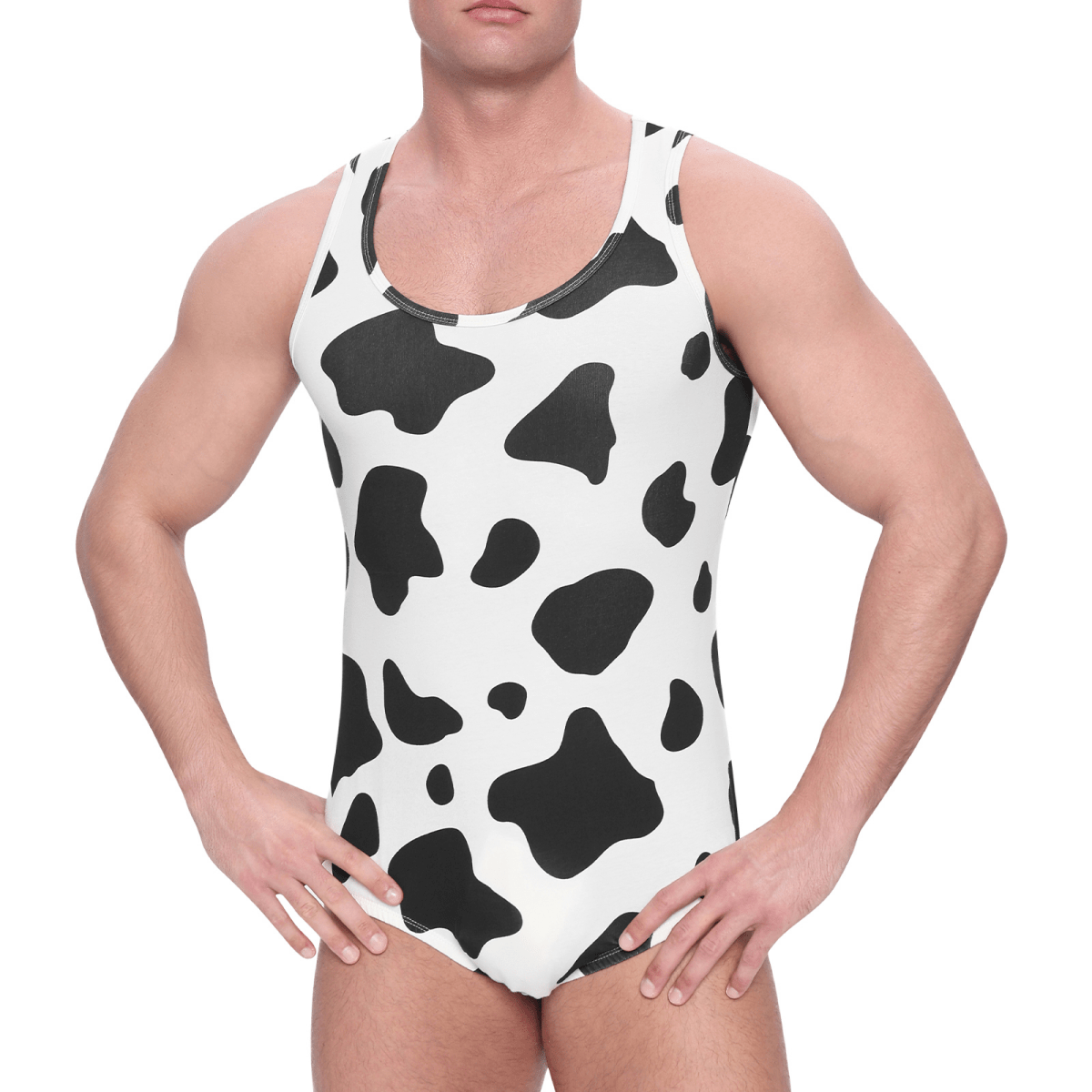 Landofgenie Mens Cotton Sleeveless Print Bodysuit - Cow - landofgenie