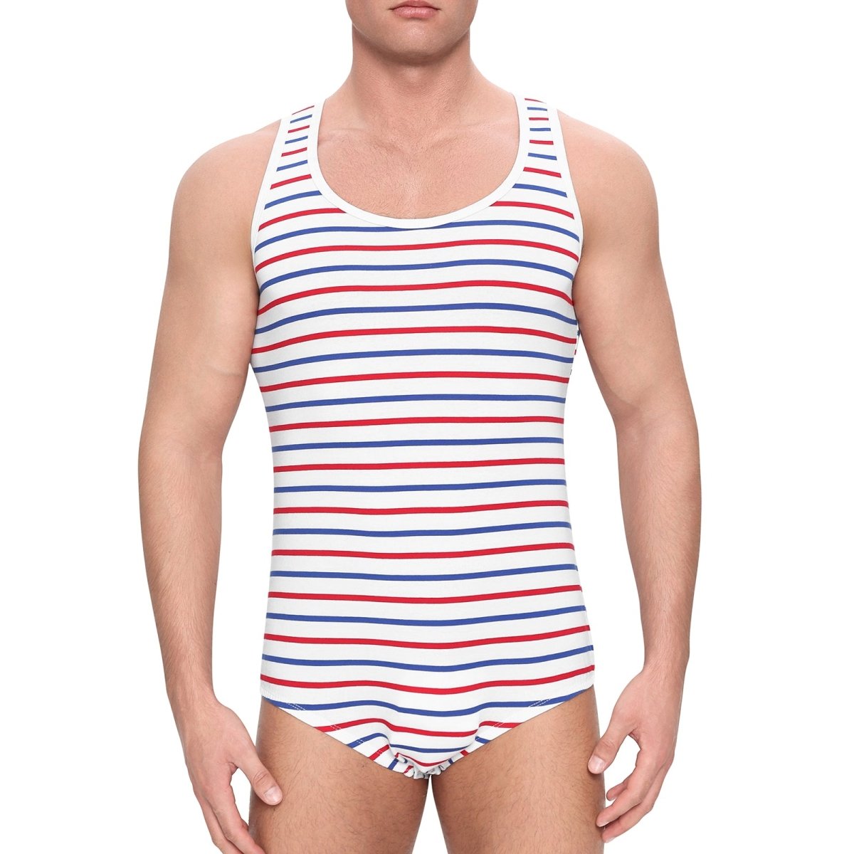Landofgenie Mens Cotton Sleeveless Print Bodysuit - White - landofgenie