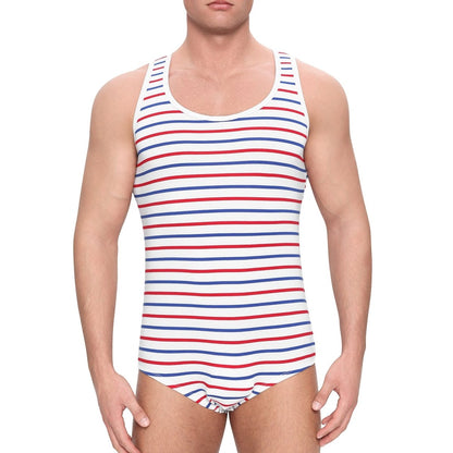 Landofgenie Mens Cotton Sleeveless Print Bodysuit - White - landofgenie
