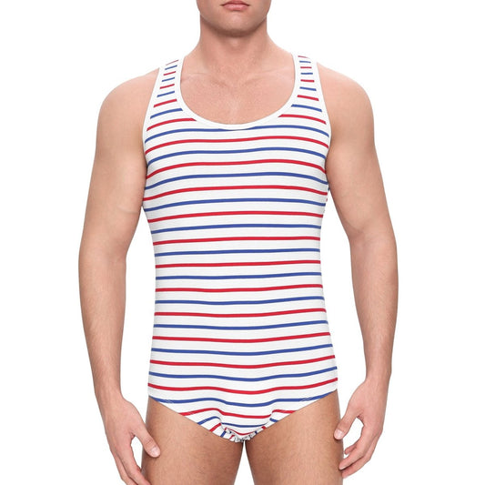 Landofgenie Mens Cotton Sleeveless Print Bodysuit - White - landofgenie