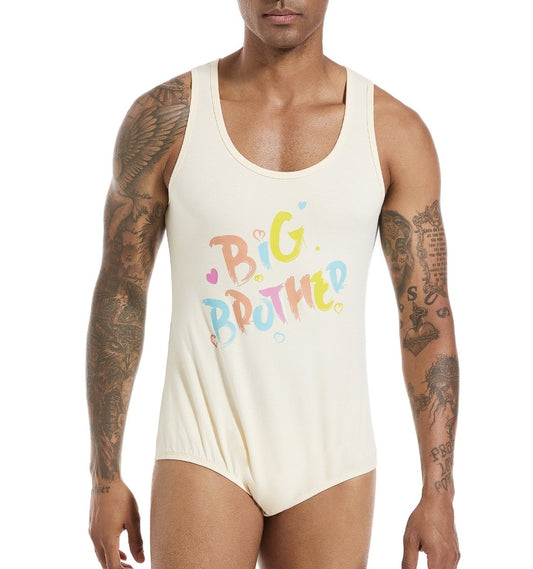 Landofgenie Mens Cotton Sleeveless Print Bodysuit - Yellow - landofgenie