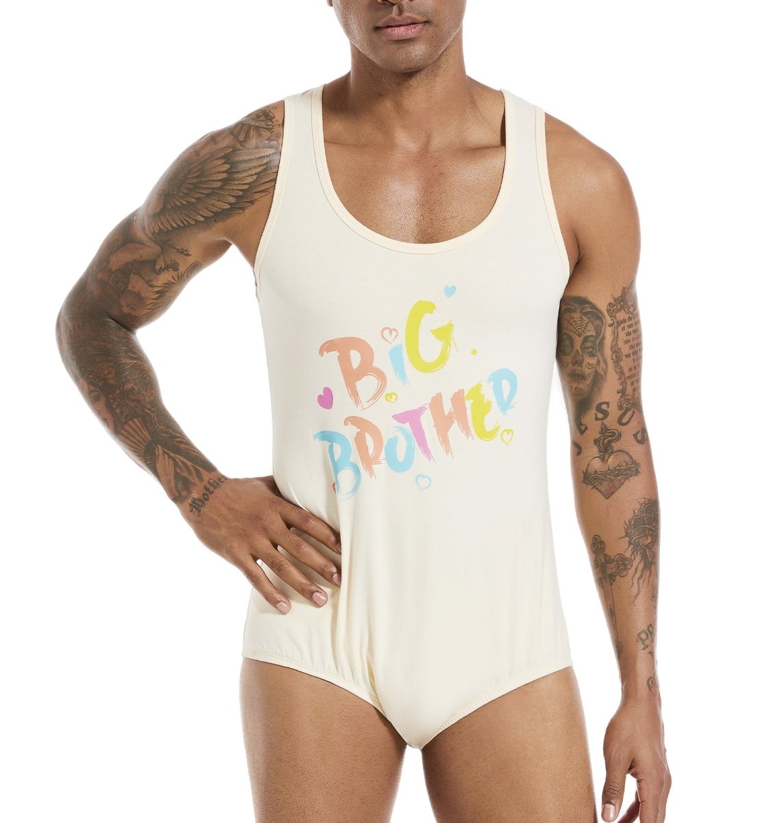 Landofgenie Mens Cotton Sleeveless Print Bodysuit - Yellow - landofgenie