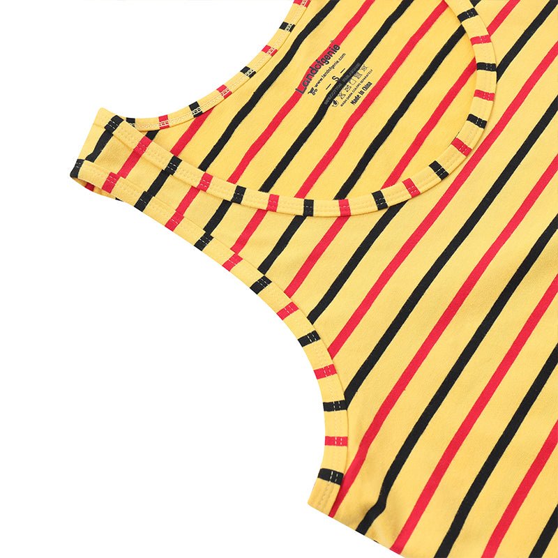Landofgenie Mens Cotton Sleeveless Print Bodysuit - Yellow - landofgenie