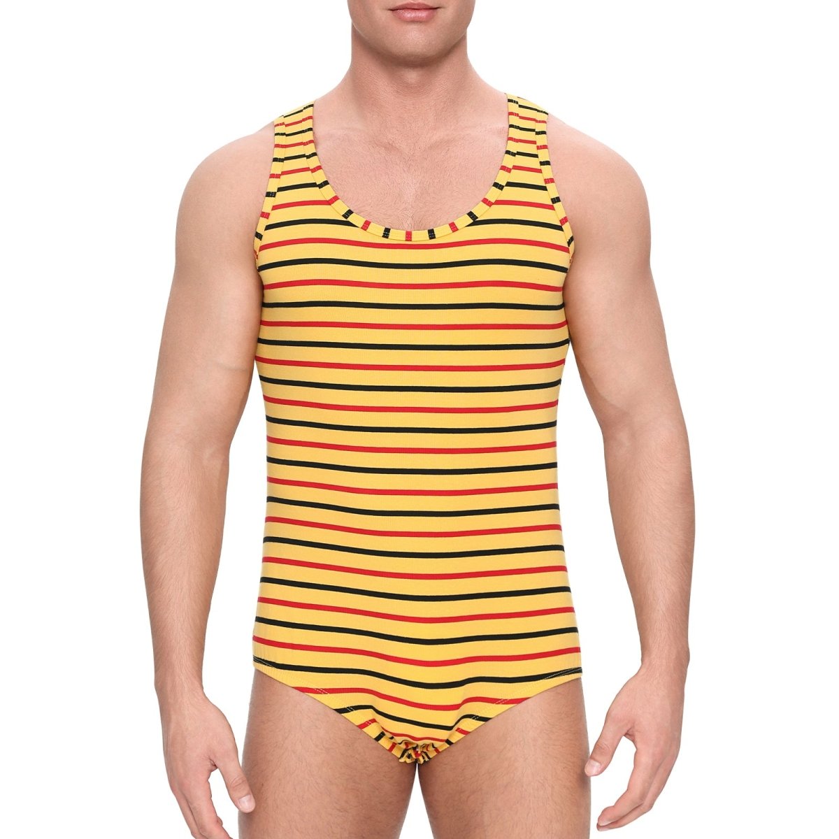 Landofgenie Mens Cotton Sleeveless Print Bodysuit - Yellow - landofgenie