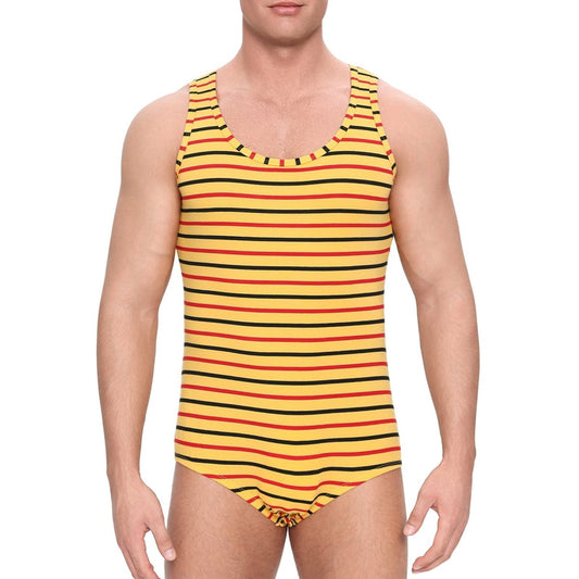 Landofgenie Mens Cotton Sleeveless Print Bodysuit - Yellow - landofgenie