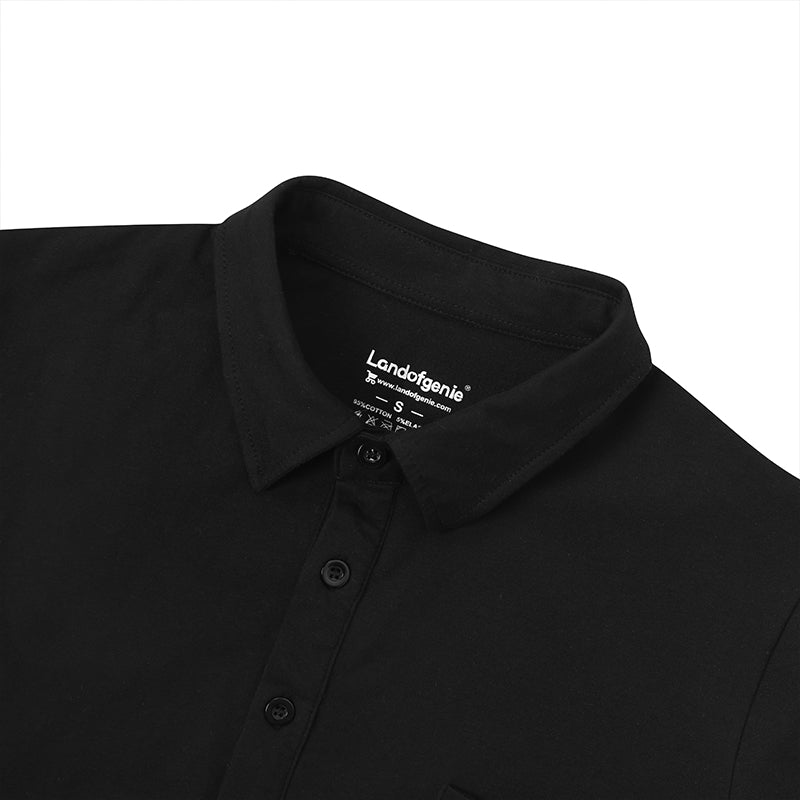 Landofgenie Mens Jumpsuit Polo Shirt Casual Style - Black - landofgenie