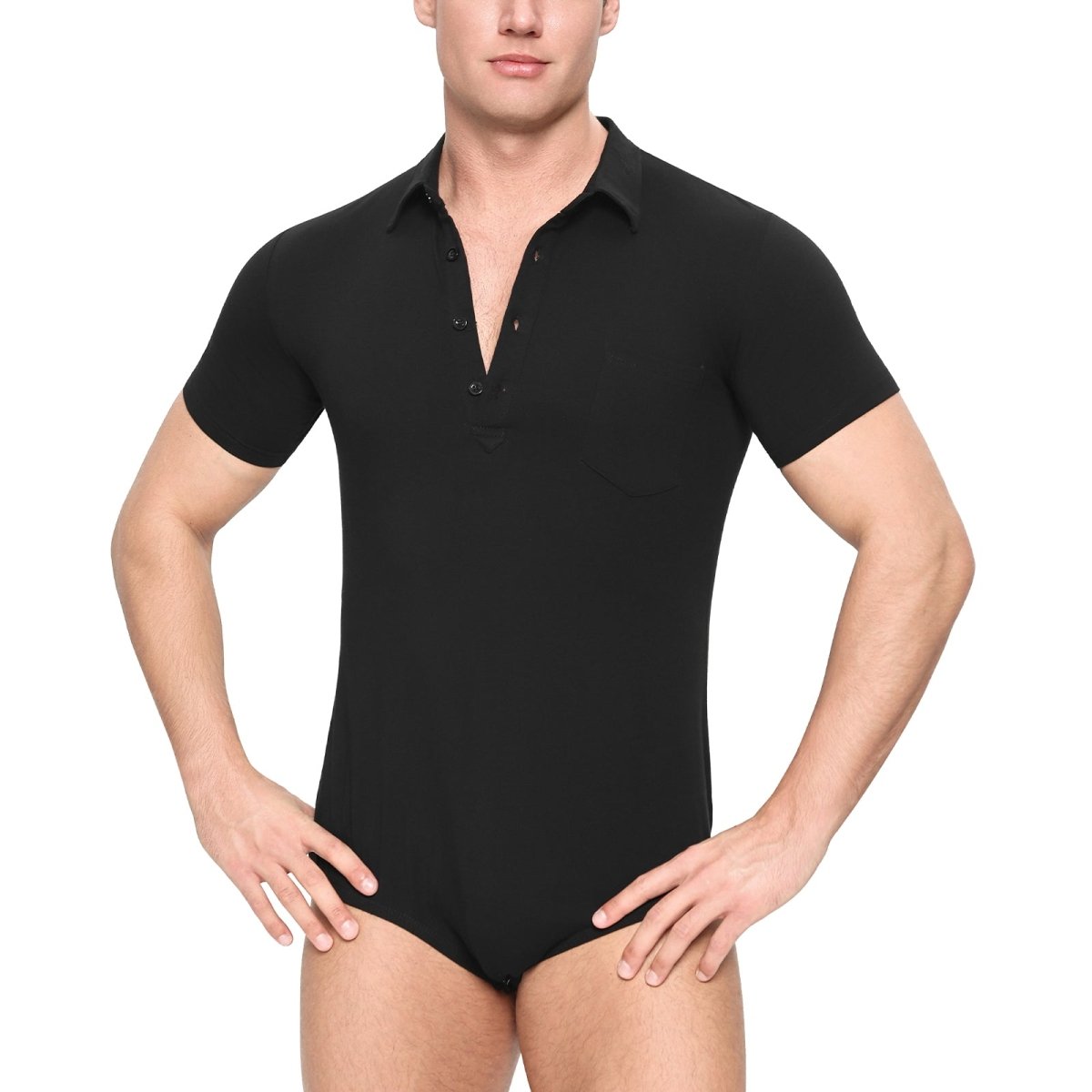 Landofgenie Mens Jumpsuit Polo Shirt Casual Style - Black - landofgenie