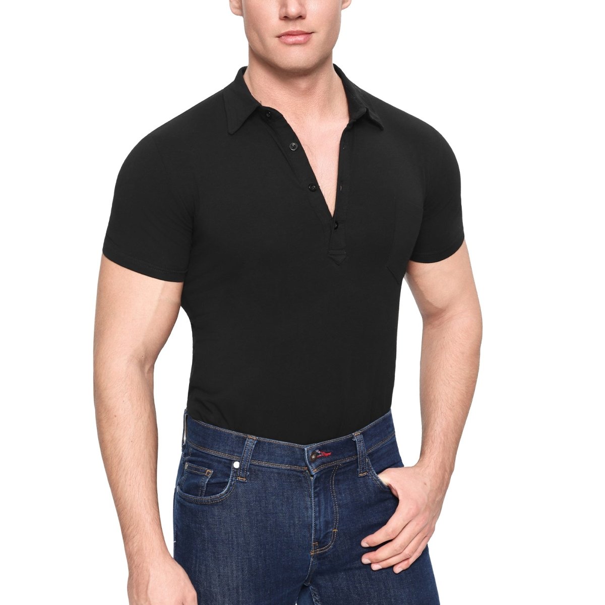Landofgenie Mens Jumpsuit Polo Shirt Casual Style - Black - landofgenie