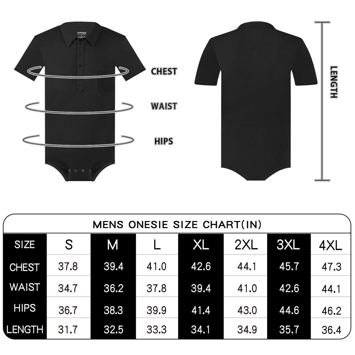 Landofgenie Mens Jumpsuit Polo Shirt Casual Style - Black - landofgenie