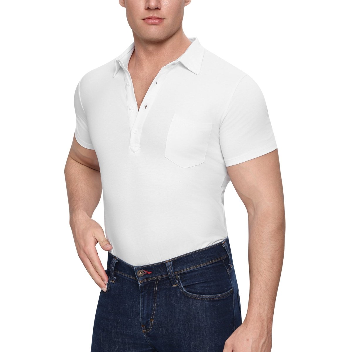 Landofgenie Mens Jumpsuit Polo Shirt Casual Style - White - landofgenie