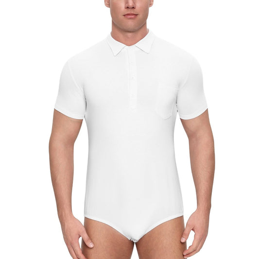Landofgenie Mens Jumpsuit Polo Shirt Casual Style - White - landofgenie