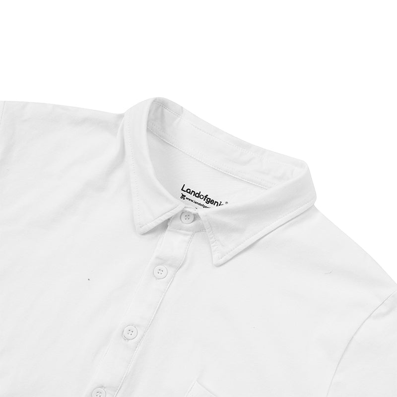 Landofgenie Mens Jumpsuit Polo Shirt Casual Style - White - landofgenie