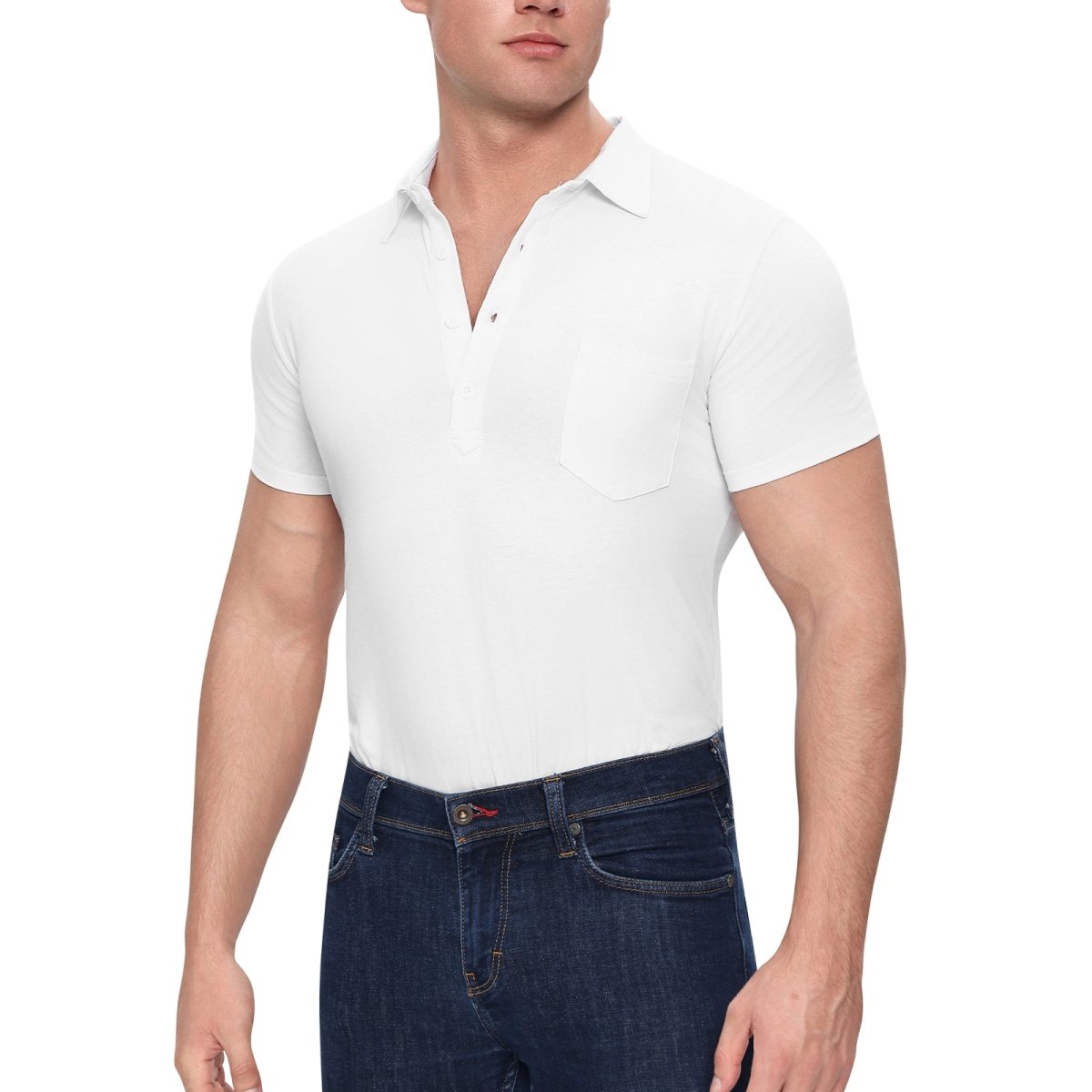 Landofgenie Mens Jumpsuit Polo Shirt Casual Style - White - landofgenie