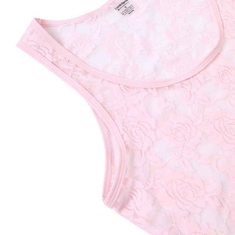 Landofgenie Mens Mesh Sleeveless Bodysuit - Follower Lace Pink - landofgenie