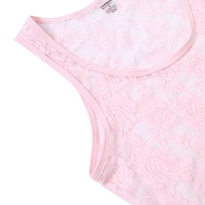 Landofgenie Mens Mesh Sleeveless Bodysuit - Follower Lace Pink - landofgenie