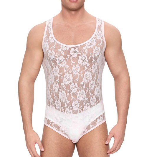 Landofgenie Mens Mesh Sleeveless Bodysuit - Follower Lace Pink - landofgenie