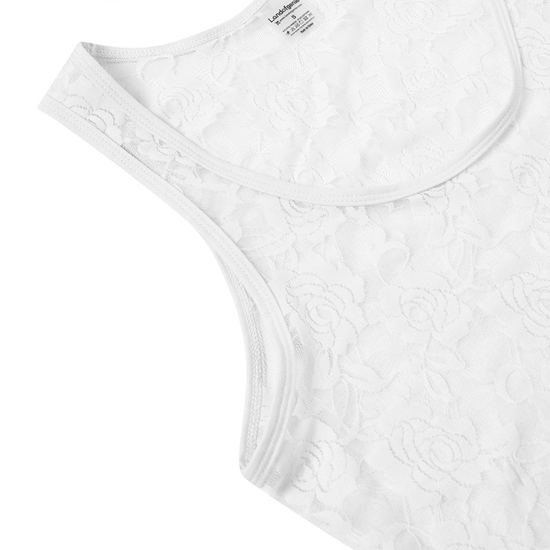 Landofgenie Mens Mesh Sleeveless Bodysuit - Follower Lace White - landofgenie