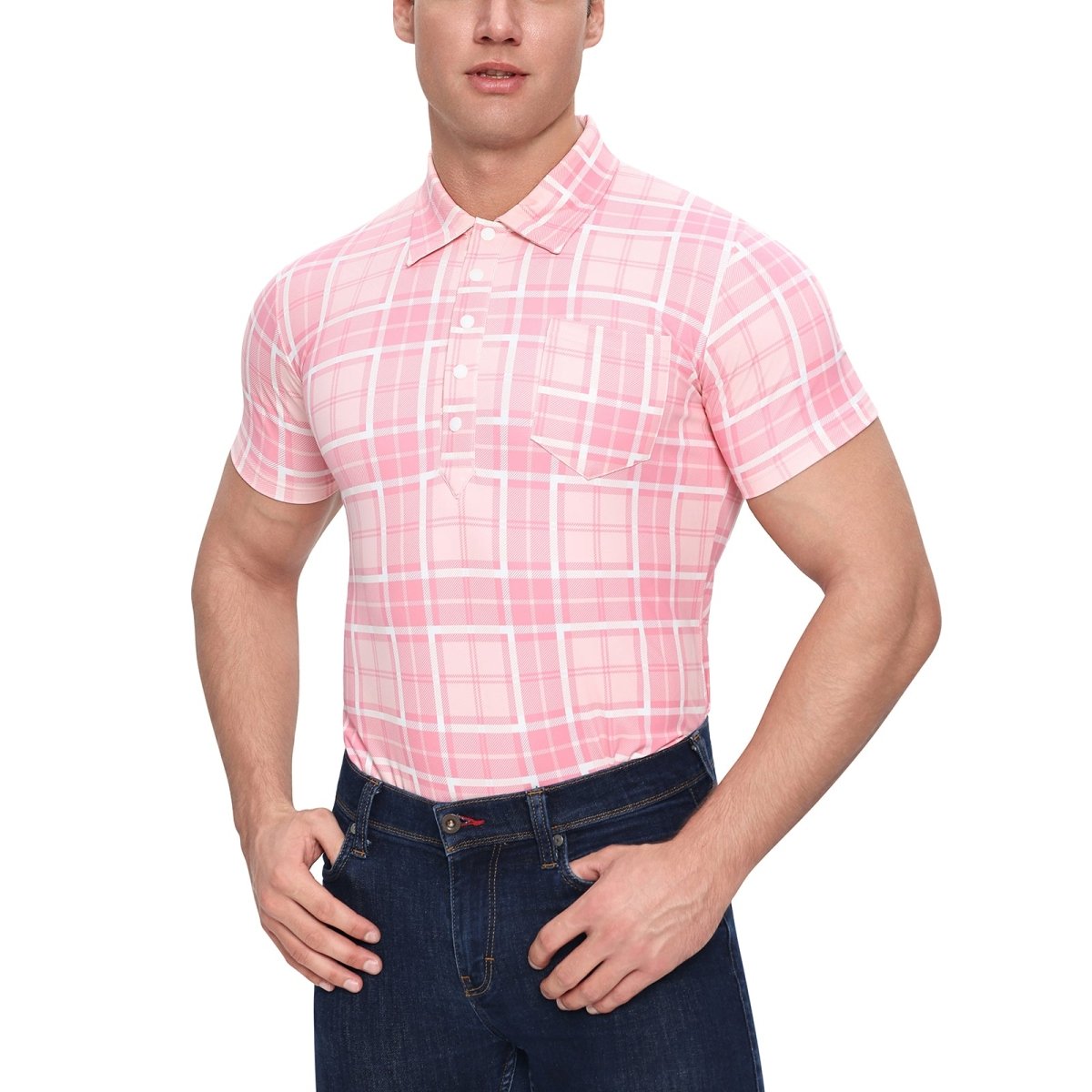 Landofgenie Mens Pink grid jumpsuit - landofgenie