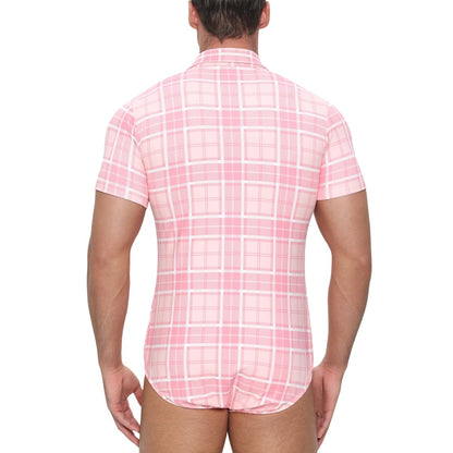 Landofgenie Mens Pink grid jumpsuit - landofgenie