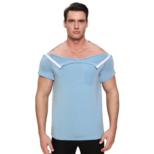 Landofgenie Mens Post - Shoulder Surgery Recovery Shirts - Blue - landofgenie