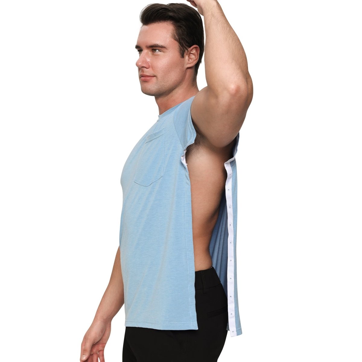 Landofgenie Mens Post - Shoulder Surgery Recovery Shirts - Blue - landofgenie