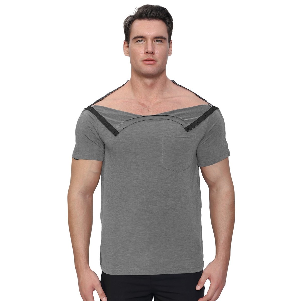 Landofgenie Mens Post - Shoulder Surgery Recovery Shirts - Grey - landofgenie