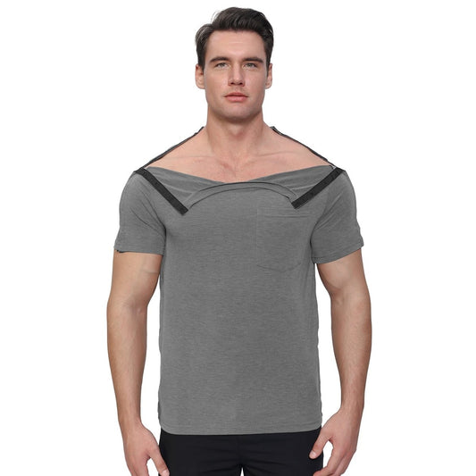 Landofgenie Mens Post - Shoulder Surgery Recovery Shirts - Grey - landofgenie