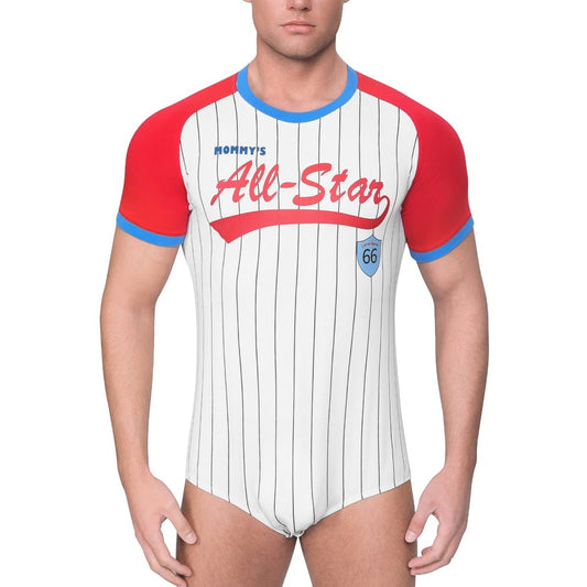 Landofgenie Mens Print Baseball Striped Onesie - Red - landofgenie
