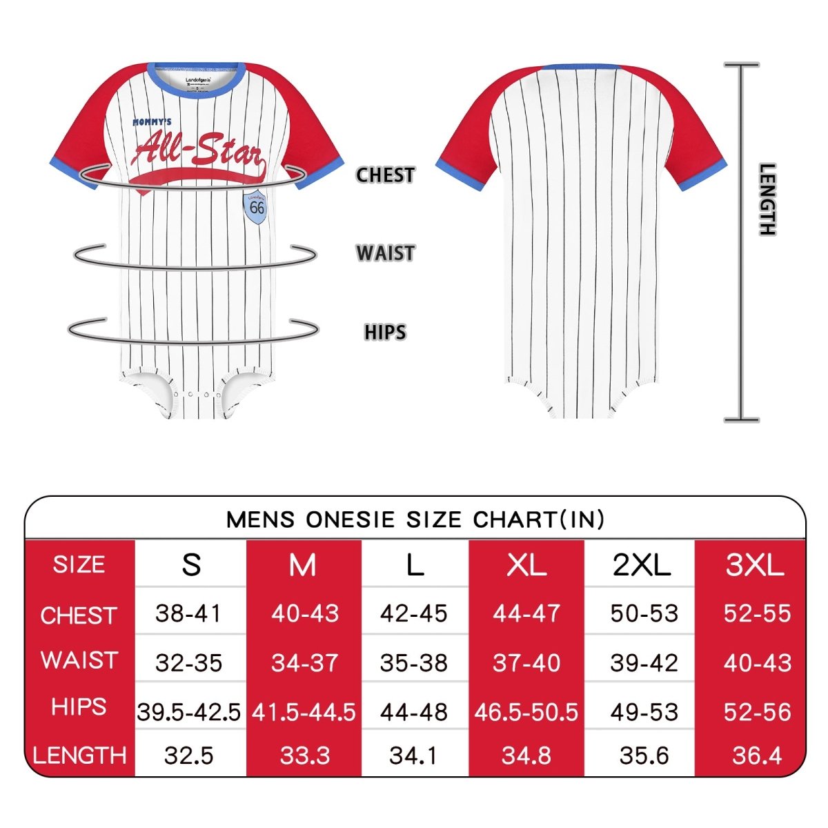 Landofgenie Mens Print Baseball Striped Onesie - Red - landofgenie